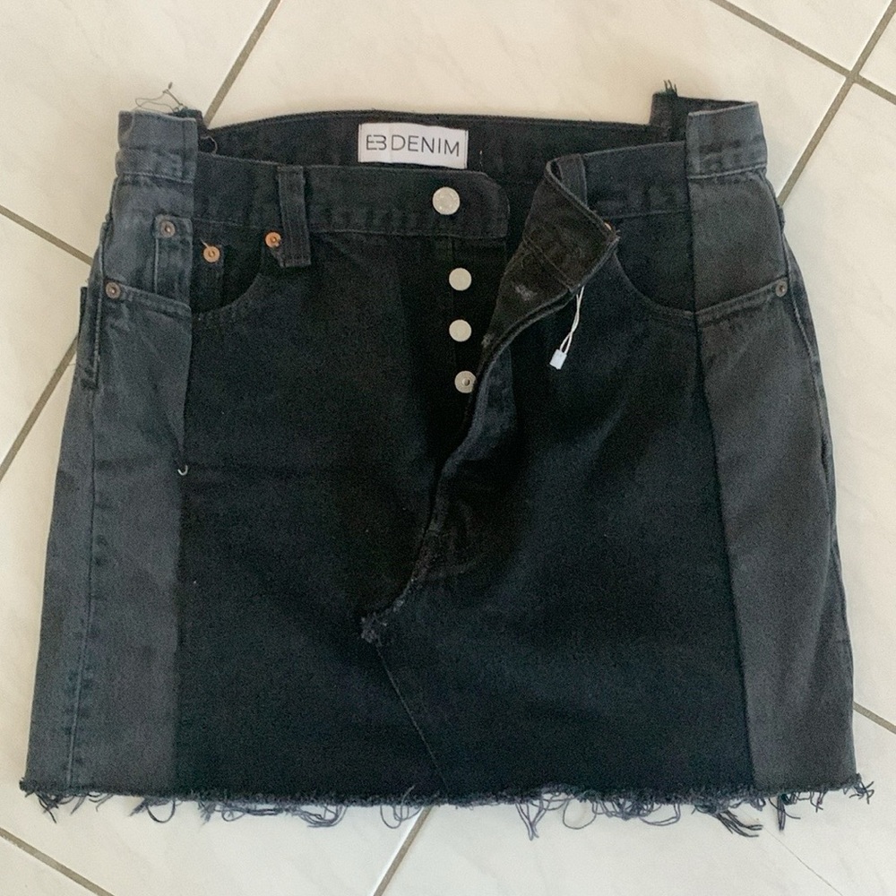EB Denim Washed Black 100% Cotton Patchwork Mini Skirt‎